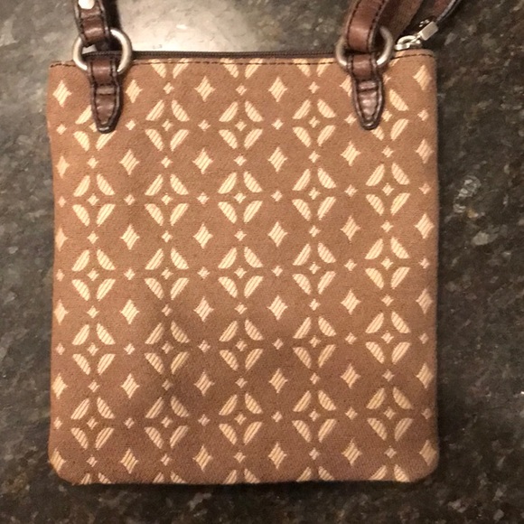 Fossil Brown Leather and Cloth Crossbody Bag Small Size - Picture 2 of 6